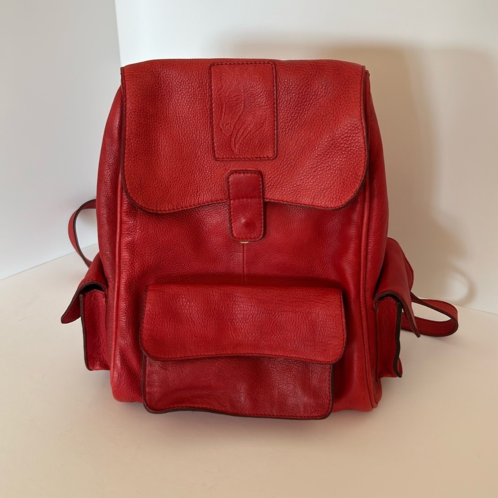 Back In The Saddle brand red leather backpack bag purse